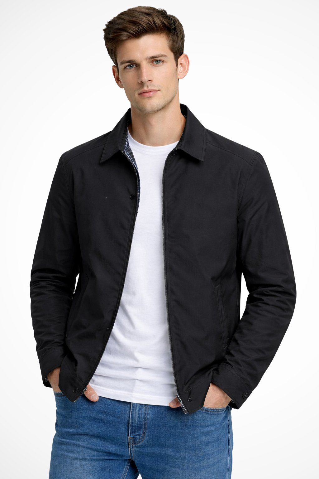 Lucas | Men's Harrington Jacket Zip Front Check Lining