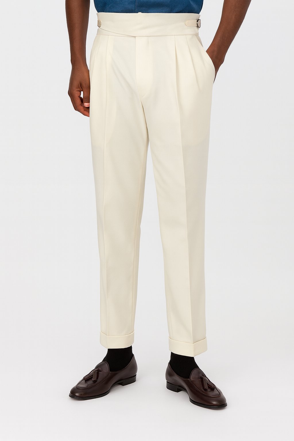 James | Men's High-Waisted Pleated Drawstring Straight-Leg Pants