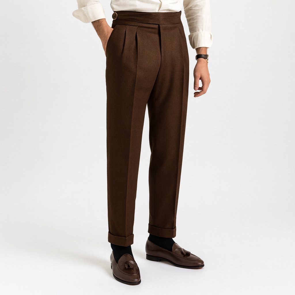 James | Men's High-Waisted Pleated Drawstring Straight-Leg Pants