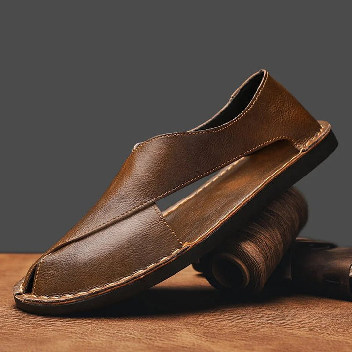 Lucas | Men's Leather Slide Sandals Italian Calfskin Contoured Foam