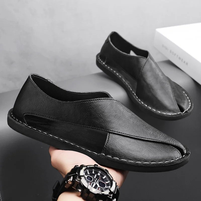 Lucas | Men's Leather Slide Sandals Italian Calfskin Contoured Foam