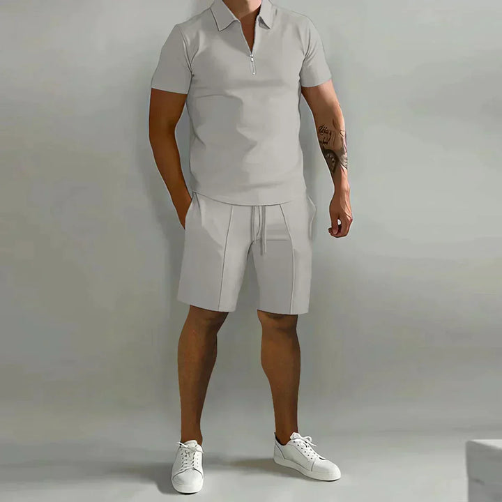Lucas | Men's Zip Polo Shirt Shorts Casual Set