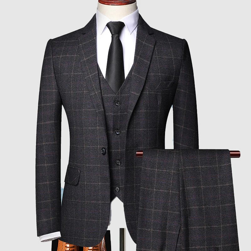 Lucas | Men's Tailored Three-Piece Windowpane Check Suit