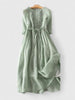 Grace | Robe Midi Dos Lacet Coton Lin Manche Trois Quarts