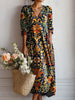 Layla | Robe Midi V-Cou Coton Imprimé Boho Baroque Manches 3/4
