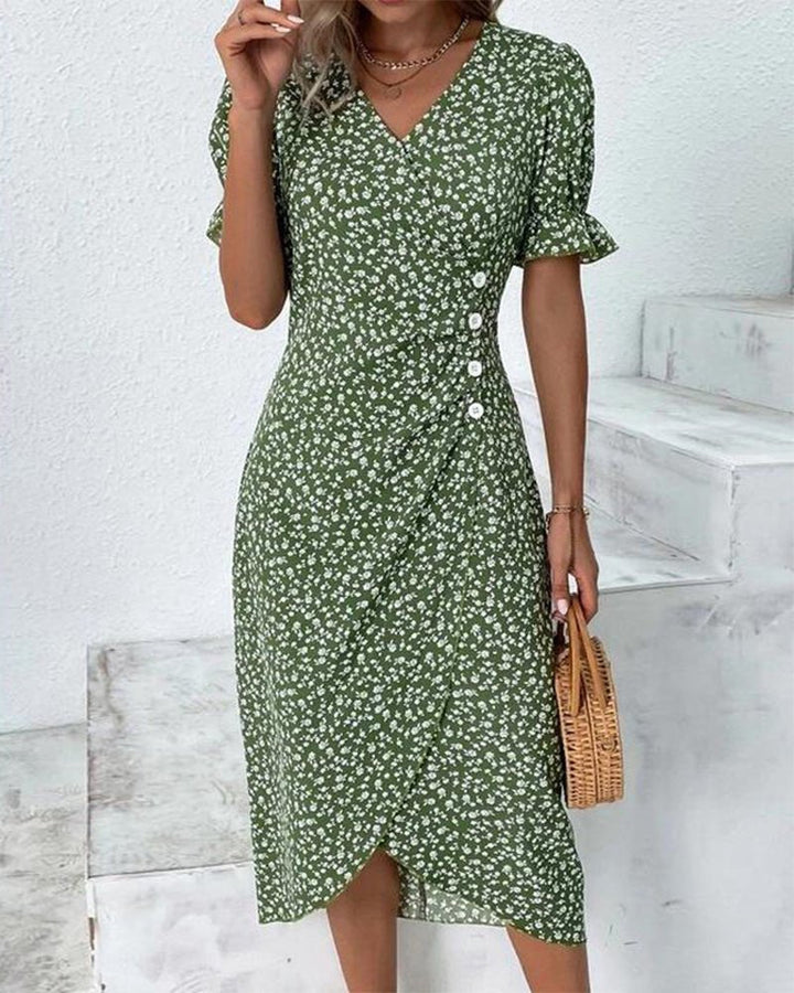 Olivia | Midi Wrap Dress V-Neck Floral Print Button Side