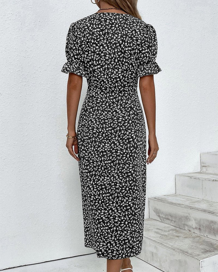 Olivia | Midi Wrap Dress V-Neck Floral Print Button Side