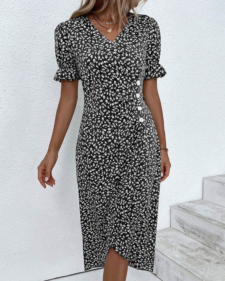 Olivia | Midi Wrap Dress V-Neck Floral Print Button Side