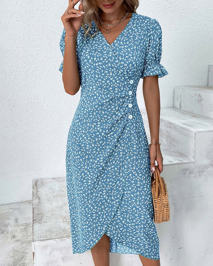 Olivia | Midi Wrap Dress V-Neck Floral Print Button Side