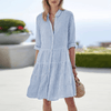 Addison | Robe Midi à Rayures avec Bouton Devant pour Femme