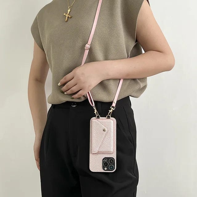 Coque de téléphone en cuir crossbody avec cordon de clés et support de carte