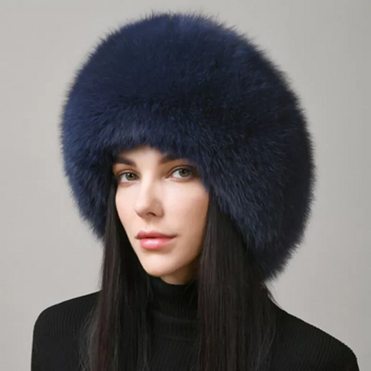Chapeau d'hiver en fourrure de renard fausse-naturelle avec boucles d'oreilles