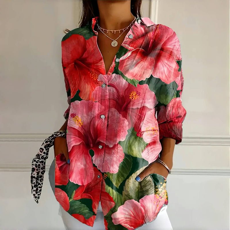Amelia | Plus Size Floral Blouse Button-Up Long Sleeve Relaxed Fit