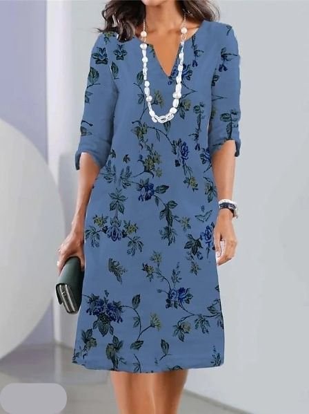 Isabella | Plus Size Floral Dress V-Neck Short Sleeve Midi A-Line