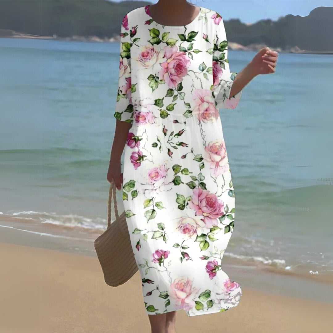 Sophia | Plus Size Floral Maxi Dress Round Neck 3/4 Sleeve Casual