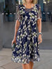 Camila | Robe Midi Florale Grande Taille Col Rond Manches Courtes A-Ligne