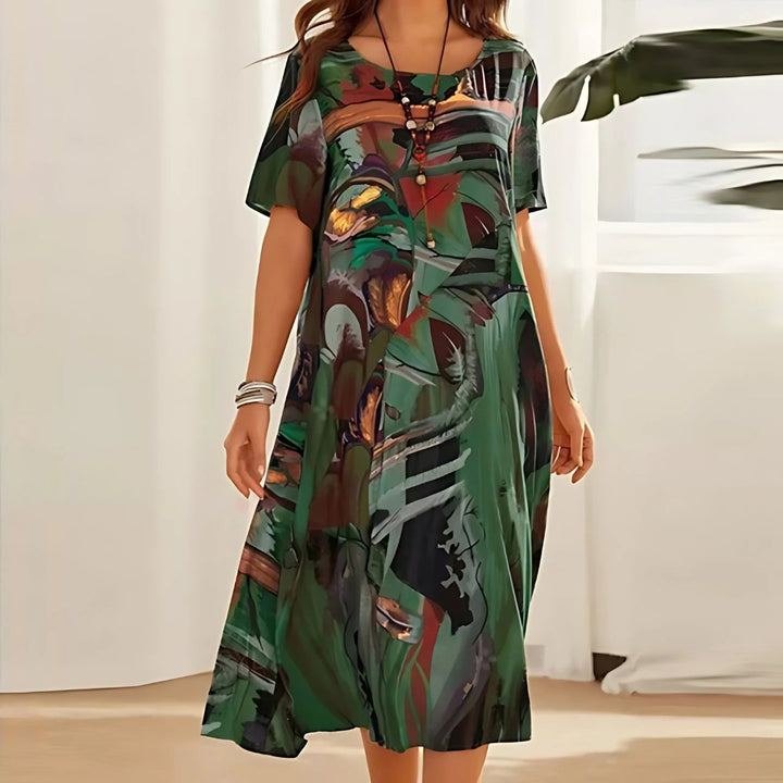 Luna | Plus Size Maxi Dress Short Sleeve Abstract Print Casual