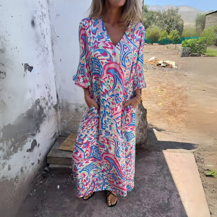 Aria | Plus Size Maxi Dress V-Neck Long Sleeve Leopard Print Casual