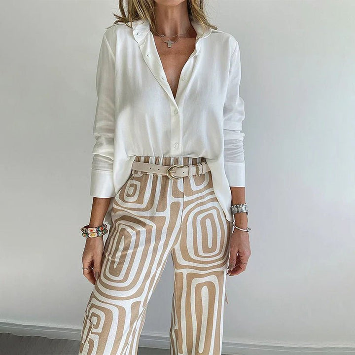 Eleanor | Plus Size Two Piece Set Button Up Shirt Wide Leg Pants