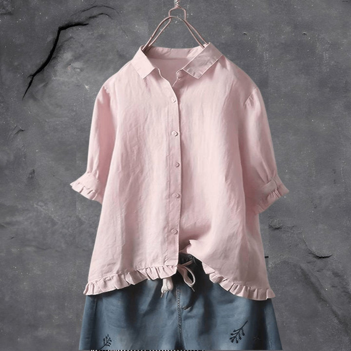 Madison | Plus Size Women's Blouse Button Front Collared Ruffle Hem