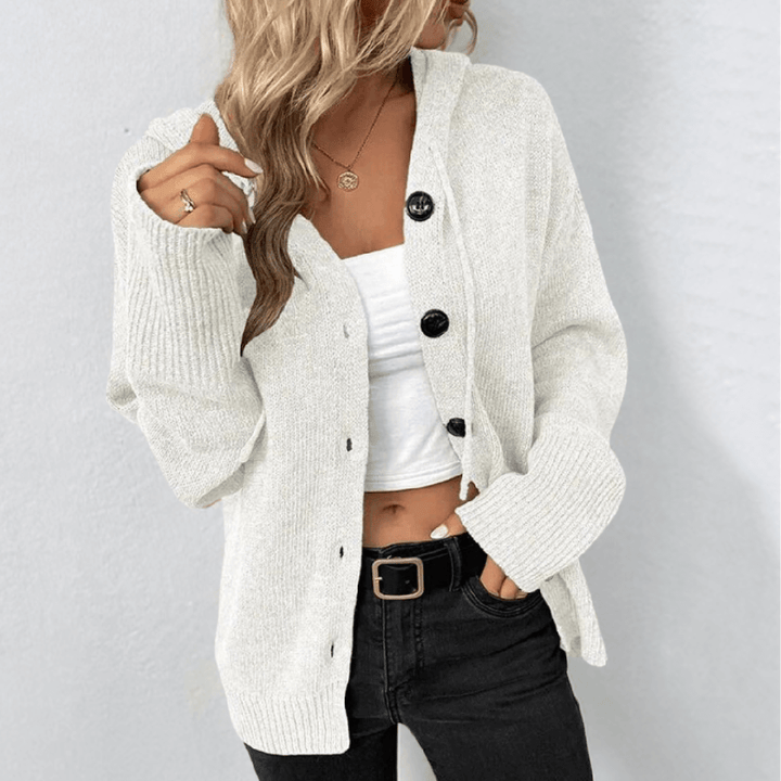 Cardigan en maille pour femmes – Bouton chaud avec détail en doudoune