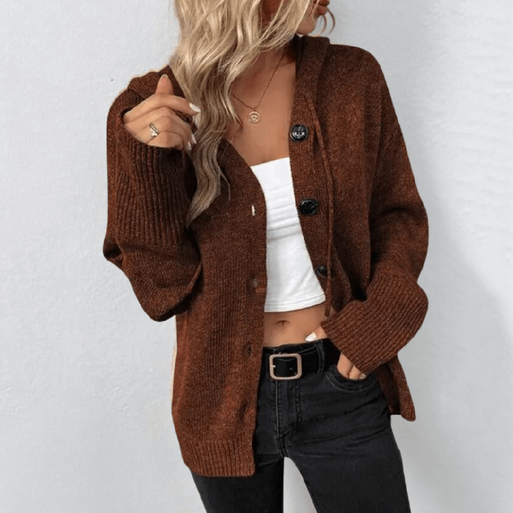Cardigan en maille pour femmes – Bouton chaud avec détail en doudoune