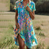 Chloe | Robe Midi Imprimée Boho à Manches Courtes pour Femme