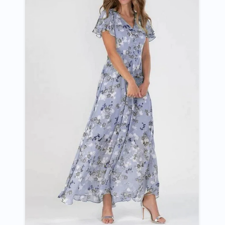 Robe Maxi avec Manches en Papillon et Motif Floral