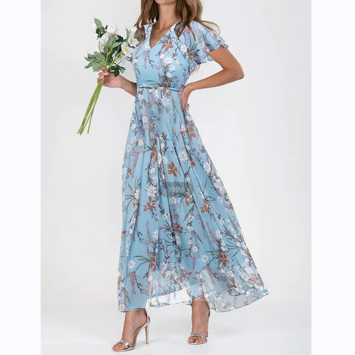 Robe Maxi avec Manches en Papillon et Motif Floral