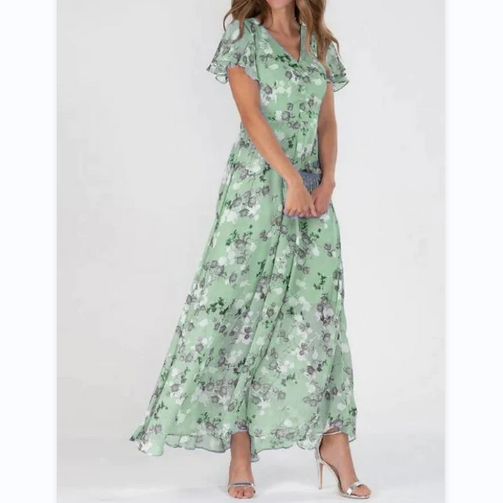 Robe Maxi avec Manches en Papillon et Motif Floral