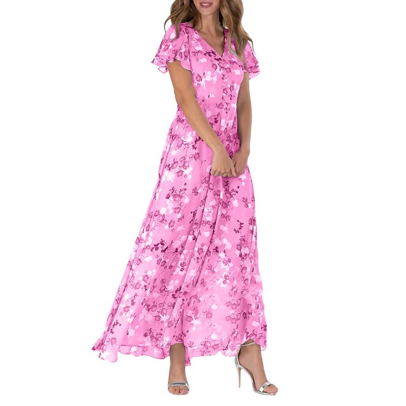 Robe Maxi avec Manches en Papillon et Motif Floral