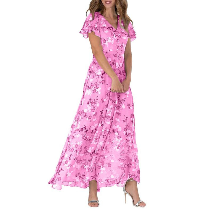 Robe Maxi avec Manches en Papillon et Motif Floral