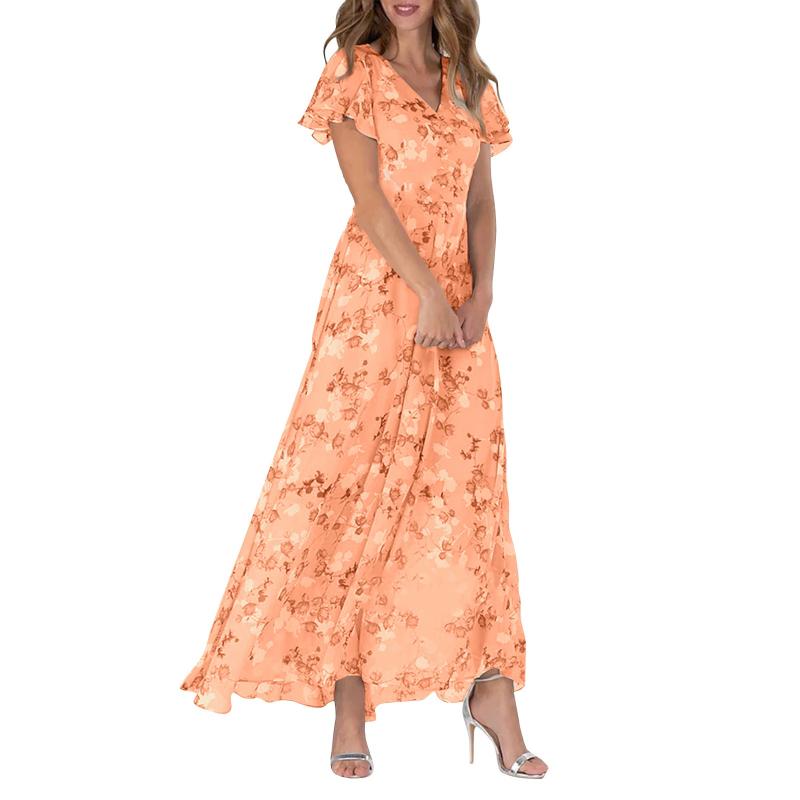 Robe Maxi avec Manches en Papillon et Motif Floral
