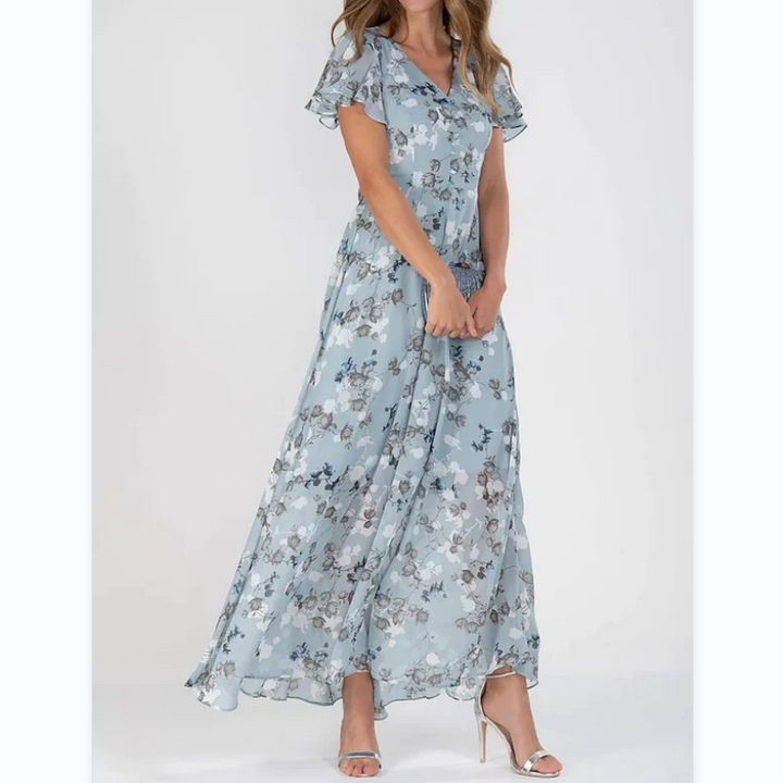 Robe Maxi avec Manches en Papillon et Motif Floral