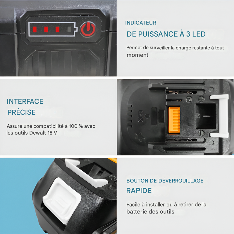 2 batteries de remplacement 18 V 8,0 Ah + chargeur
