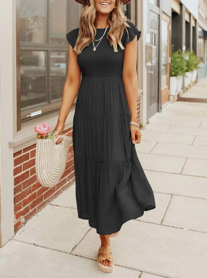 Luna | Tiered Maxi Dress Cap Sleeve Tummy Control