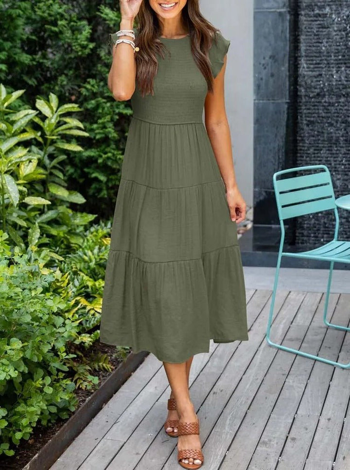 Luna | Tiered Maxi Dress Cap Sleeve Tummy Control