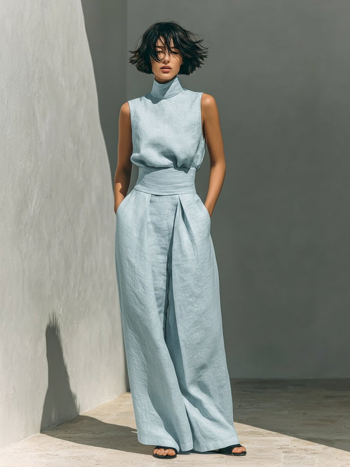Emma | Two Piece Set Sleeveless Top Wide Leg Pants Linen