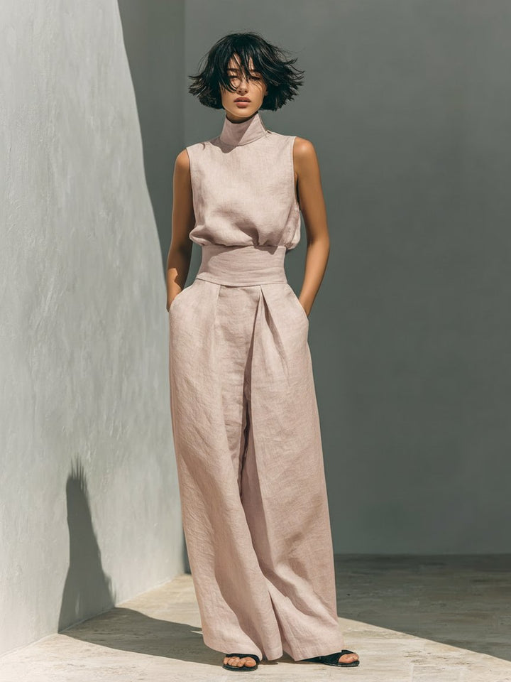 Emma | Two Piece Set Sleeveless Top Wide Leg Pants Linen