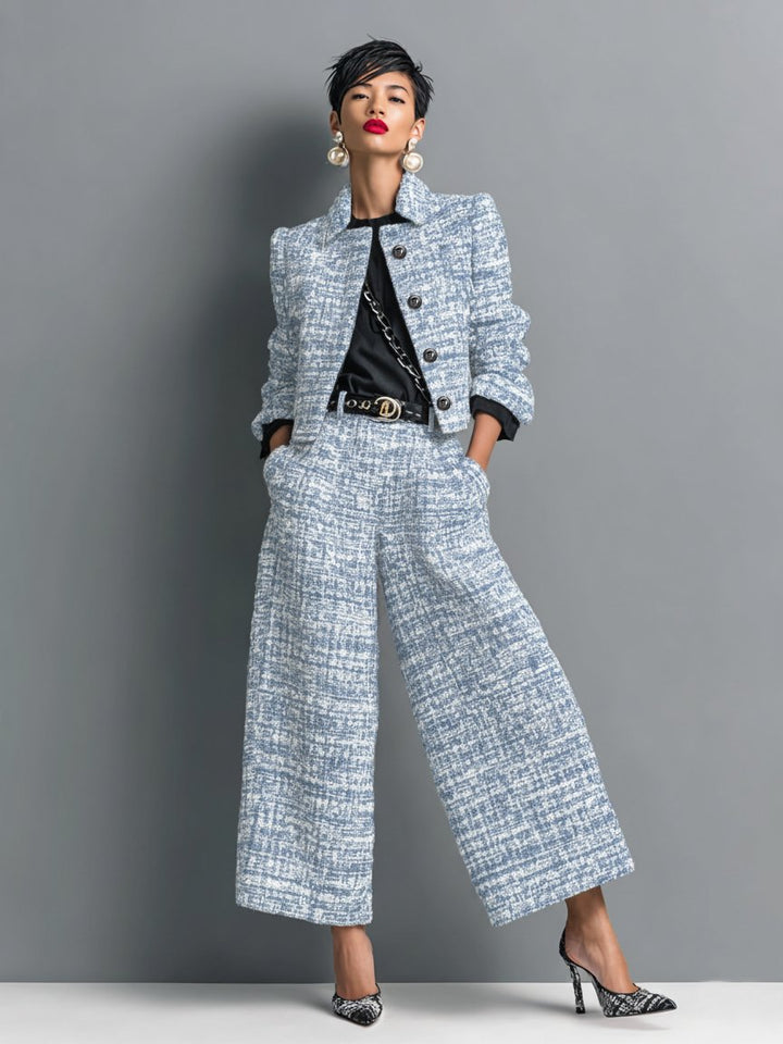 Harper | Two Piece Tweed Set Cropped Jacket Wide Leg Pants