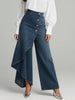 Olivia | Pantalons en denim large jambe haute taille bouton devant détendu