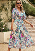Jasmine | Robe Midi Invitée de Mariage à Col V Florale pour Femme