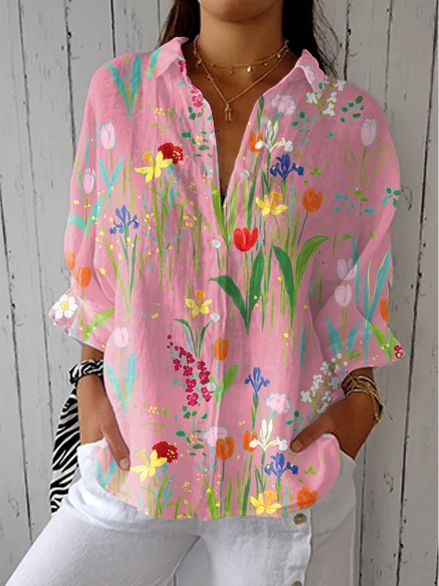 Luna | Women's Button Down Blouse Long Sleeve V-Neck Relaxed Fit