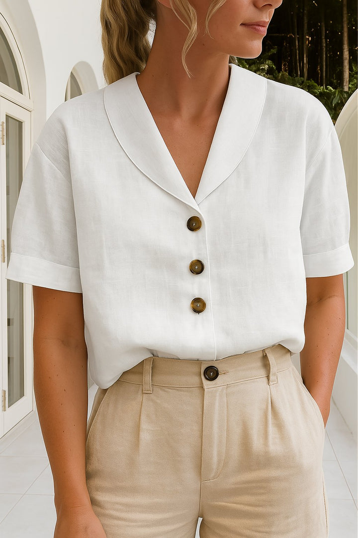 Harper | Women's Button-Front Blouse Short Sleeve V-Neck Top