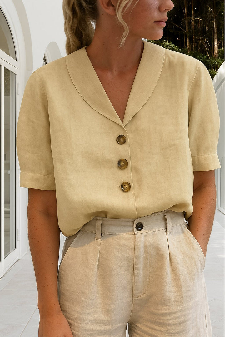 Harper | Women's Button-Front Blouse Short Sleeve V-Neck Top
