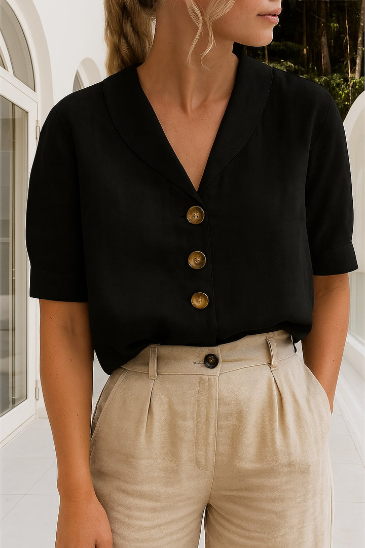 Harper | Women's Button-Front Blouse Short Sleeve V-Neck Top