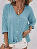 Grace | T-shirt en coton femme col V bouton devant manche trois quarts