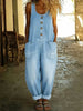 Penelope | Salopette en Denim Femme Sans Manches Ample Bouton Devant