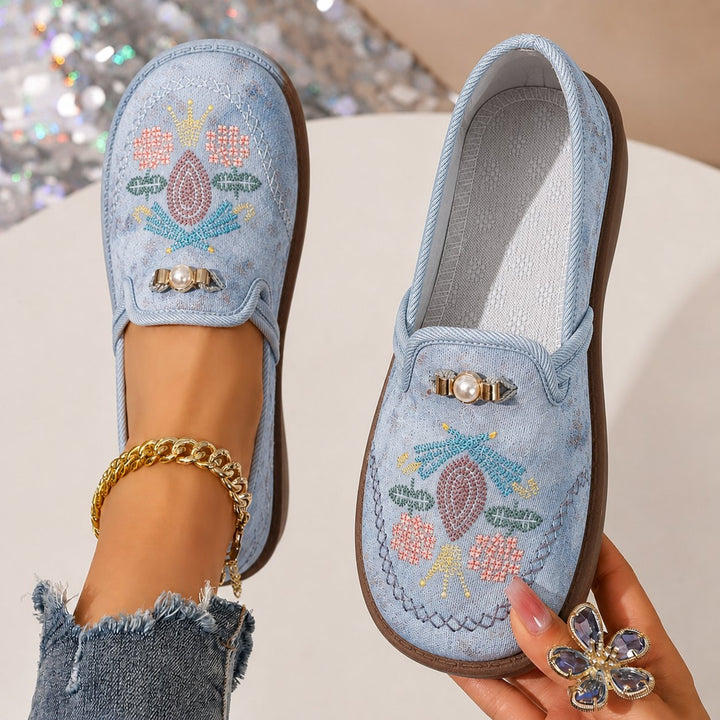 Evelyn | Women's Embroidered Floral Slip-On Loafers