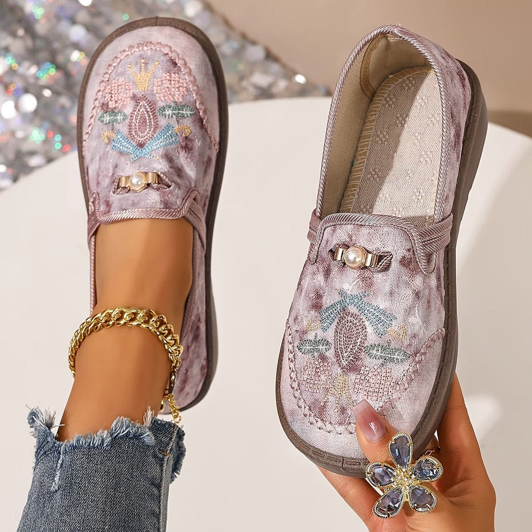 Evelyn | Women's Embroidered Floral Slip-On Loafers